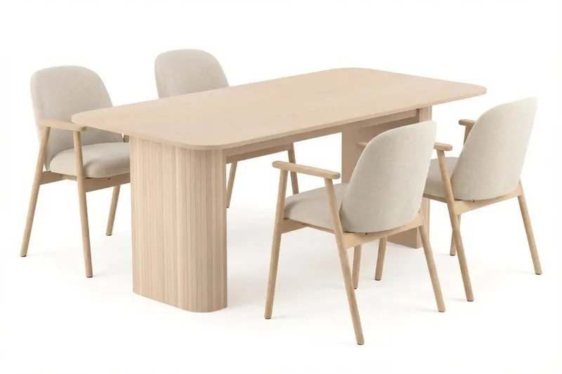 Kopparbo Matbord 180-240 cm Förlängningsbart med 4 Reciclar Matstolar