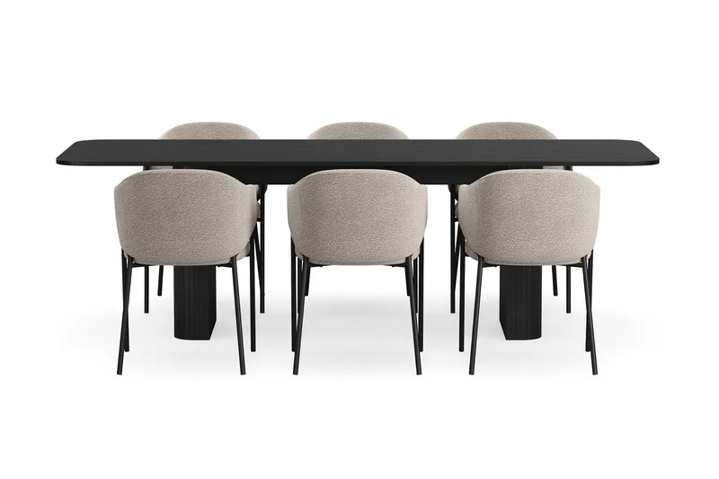 Kopparbo Matbord 180-240 cm Förlängningsbart med 6 Filip Matstolar - Svart / Taupe Bouclé - Products - Möbler - Bord & matgrupp - Matgrupp