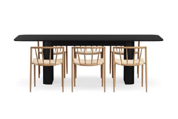 Kopparbo Matbord 180-240 cm Förlängningsbart med 6 Winston Matstolar - Svart / Beige / Metallben Ek - Products - Möbler - Bord & matgrupp - Matgrupp