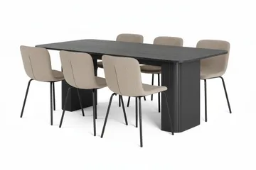 Kopparbo Matbord 200-260 cm Förlängningsbart med 4 Katy Matstolar - Svart / Greige Bouclé / Metallben Svart - Products - Möbler - Bord & matgrupp - Matgrupp