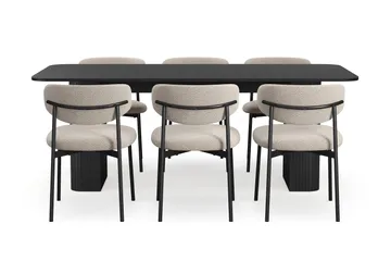 Kopparbo Matbord 200-260 cm Förlängningsbart med 6 Lucy Matstolar - Svart / Greige Bouclé / Metallben Svart - Products - Möbler - Bord & matgrupp - Matgrupp