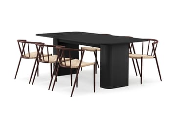 Kopparbo Matbord 200-260 cm Förlängningsbart med 6 Winston Matstolar - Svart / Beige / Metallben Rökt ek - Products - Möbler - Bord & matgrupp - Matgrupp