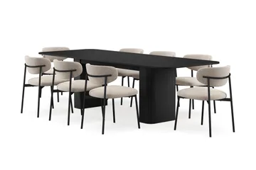 Kopparbo Matbord 200-260 cm Förlängningsbart med 8 Lucy Matstolar - Svart / Greige Bouclé / Metallben Svart - Products - Möbler - Bord & matgrupp - Matgrupp