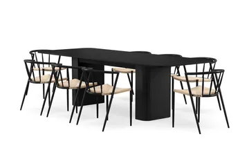Kopparbo Matbord 200-260 cm Förlängningsbart med 8 Winston Matstolar - Svart / Beige / Metallben Svart - Products - Möbler - Bord & matgrupp - Matgrupp