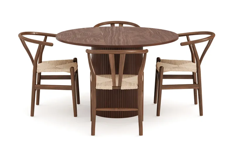 Kopparbo Matgrupp 120 cm Rund med 4 Dastoori Matstol - Mörkbrun - Products - Möbler - Bord & matgrupp - Matgrupp