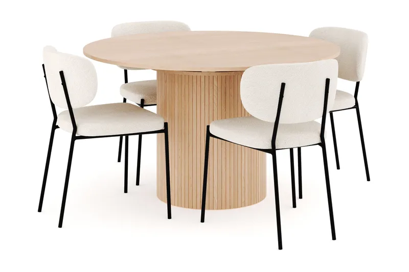 Kopparbo Matgrupp 130 cm Rund Förlängningsbart med 4 Gemmiano Matstolar, Whitewash