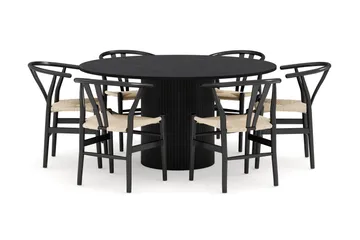 Kopparbo Matgrupp 150 cm Rund med 6 Dastoori Matstolar - Svart - Products - Möbler - Bord & matgrupp - Matgrupp