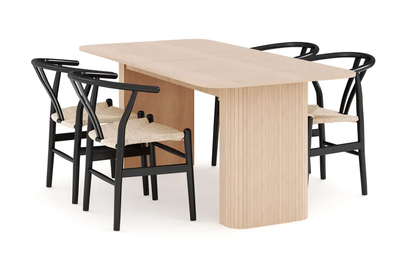 Kopparbo Matgrupp 180-240 cm Förlängningsbart med 4 Dastoori Matstolar - Whitewash - Products - Möbler - Bord & matgrupp - Matgrupp