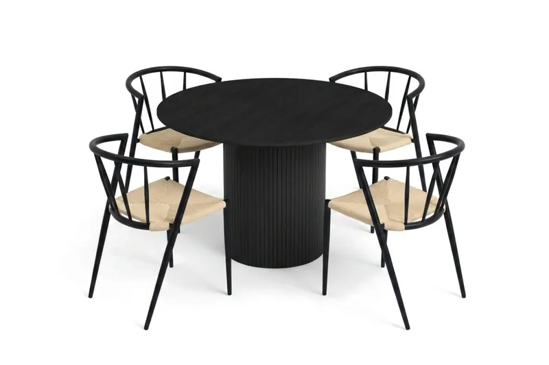 Kopparbo Matgrupp runt 110 cm Svart med 4 Winston Matstolar - Svart - Products - Möbler - Bord & matgrupp - Matgrupp