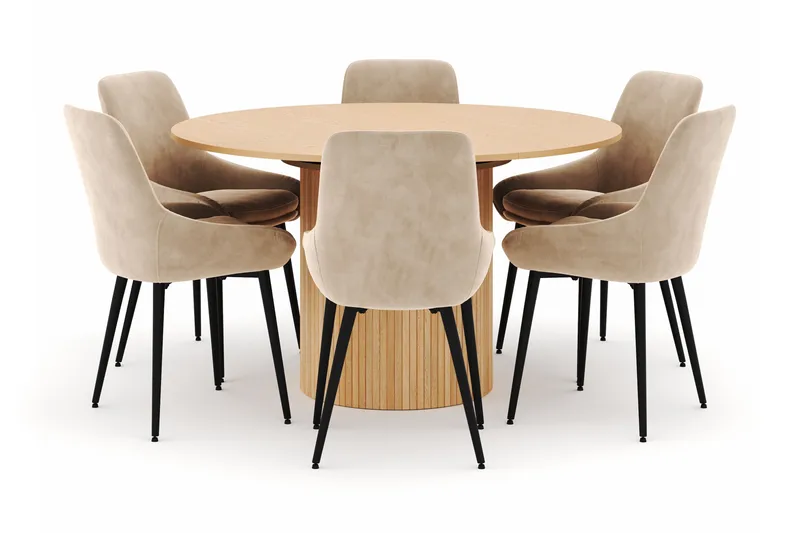 Kopparbo Rund Matgrupp 130-150 cm 6 Alsarp Matstolar, Natural