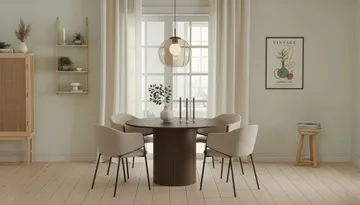 Kopparbo Runt Matbord 120 cm med 4 Filip Matstolar - Mörkbrun / Taupe Bouclé - Products - Möbler - Bord & matgrupp - Matgrupp