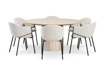 Kopparbo Runt Matbord 150 cm med 6 Filip Matstolar - Vit / Vit Bouclé - Products - Möbler - Bord & matgrupp - Matgrupp