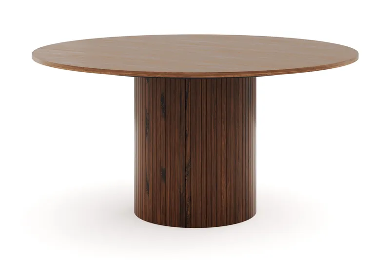 Kopparbo Runt Matbord 150 cm med 6 Nibe Plus Matstolar - Valnöt / Greige Bouclé / Metallben Valnöt - Products - Möbler - Bord & matgrupp - Matgrupp