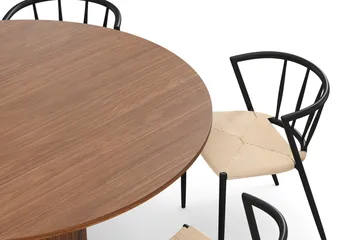 Kopparbo Runt Matbord 150 cm med 6 Winston Matstolar - Valnöt / Beige / Metallben Svart - Products - Möbler - Bord & matgrupp - Matgrupp