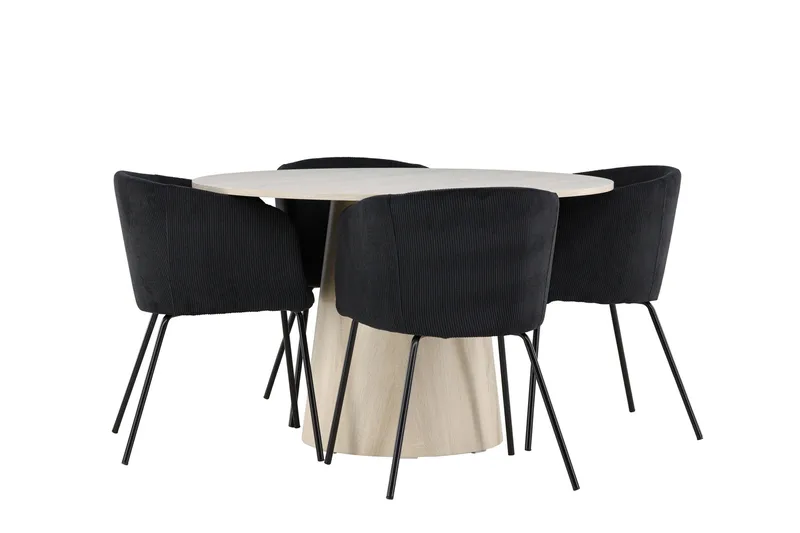 Lanzo Matgrupp 120 cm Rund med 4 Berit stolar - Whitewash/Svart - Products - Möbler - Bord & matgrupp - Matgrupp