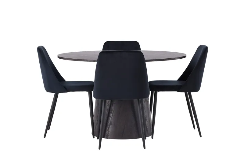 Lanzo Matgrupp 120 cm Rund med 4 Night stolar, Svart