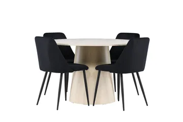 Lanzo Matgrupp 120 cm Rund med 4 Night stolar - Whitewash/Svart - Products - Möbler - Bord & matgrupp - Matgrupp