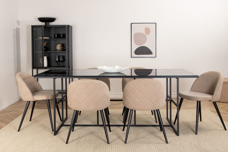 Leif Matgrupp 200 cm Rektangulär med 6 Velvet stolar - Beige - Products - Möbler - Bord & matgrupp - Matgrupp