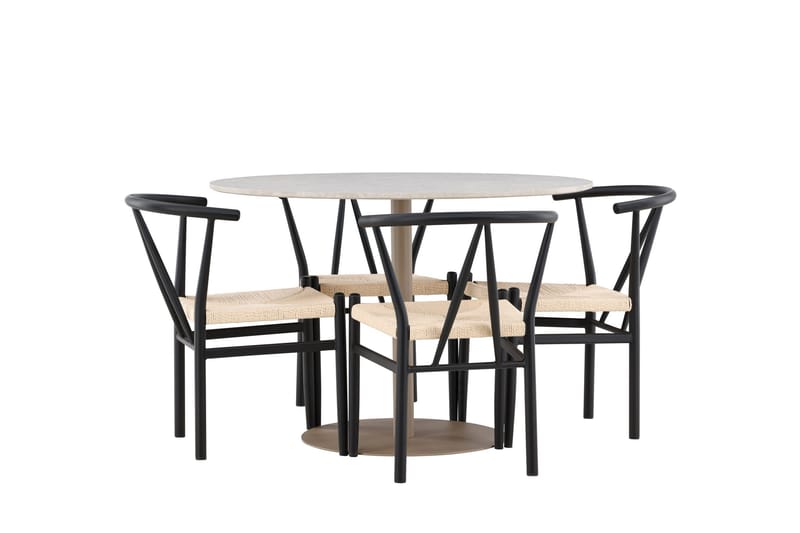 Lycke Matgrupp 110 cm Rund med 4 Alfons stolar - Beige/Svart - Products - Möbler - Bord & matgrupp - Matgrupp
