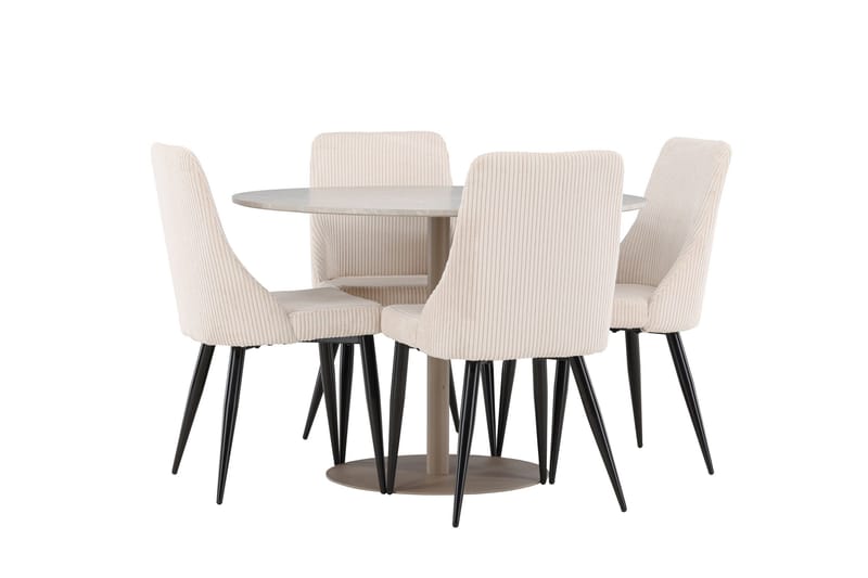 Lycke Matgrupp 110 cm Rund med 4 Leone stolar - Beige/Beige - Products - Möbler - Bord & matgrupp - Matgrupp