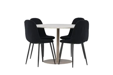 Lycke Matgrupp 110 cm Rund med 4 Polar stolar - Beige/Svart - Products - Möbler - Bord & matgrupp - Matgrupp