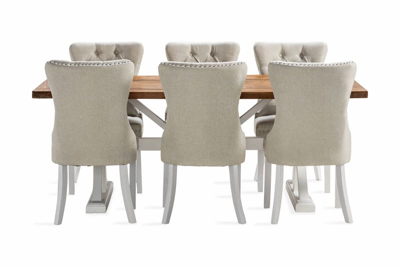 Lyon Förlängningsbar Matgrupp 200 cm inkl 6 Bergviken Stolar - Brun/Vit - Products - Möbler - Bord & matgrupp - Matgrupp