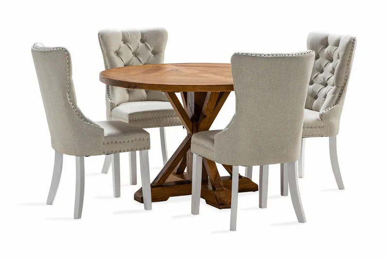 Lyon Matgrupp 120 cm Rund inkl 4 Bergviken Stolar, Brun