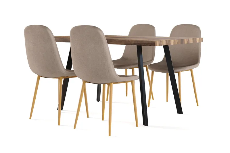 Marcelen Matbord Förlängningsbart med illäggsskiva +  4 st Nibe stol brun med ek ben, Brun