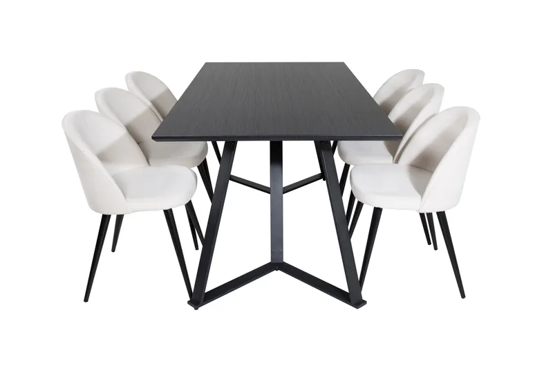 Marina Matgrupp 180 cm Rektangulär med 6 Velvet stolar, Beige
