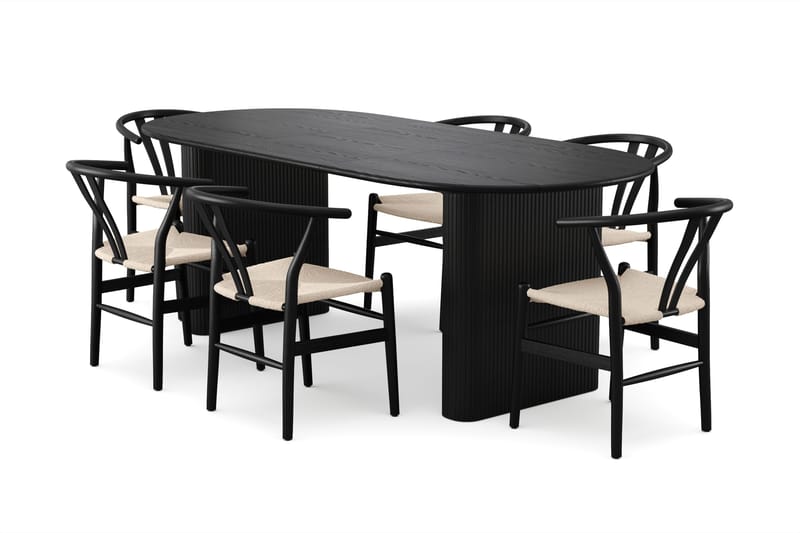 Noira Matgrupp förlängningsbart 160-220 cm Svart med 6 Dastoori Matstolar - Svart - Products - Möbler - Bord & matgrupp - Matgrupp