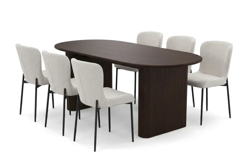 Noira Matgrupp rektangulärt 180 cm Rökt Ek med 6 Elsie Matstolar - Rökt ek/Vit - Products - Möbler - Bord & matgrupp - Matgrupp