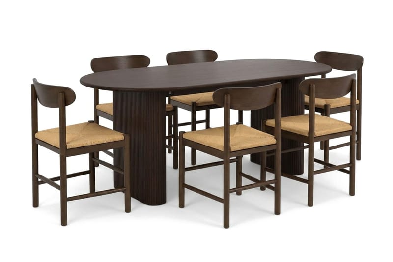 Noira Matgrupp rektangulärt 180 cm Rökt Ek med 6 Malte Matstolar - Products - Möbler - Bord & matgrupp - Matgrupp