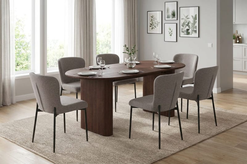 Noira Matgrupp rektangulärt 180 cm Valnöt med 6 Elsie Matstolar - Valnöt/Ljusgrå - Products - Möbler - Bord & matgrupp - Matgrupp