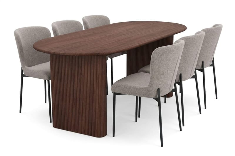 Noira Matgrupp rektangulärt 180 cm Valnöt med 6 Elsie Matstolar - Valnöt/Ljusgrå - Products - Möbler - Bord & matgrupp - Matgrupp