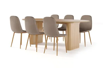 Noira Ovalt Matbord 220 cm EK +  8 st Nibe stol brun med ek ben - Natur/Brun - Products - Möbler - Bord & matgrupp - Matgrupp