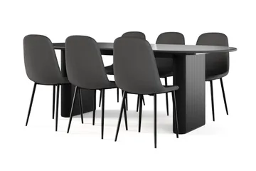 Noira Ovalt Matbord 220 cm Svart +  6 st Nibe stol svart med svarta ben - Svart - Products - Möbler - Bord & matgrupp - Matgrupp