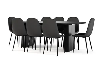 Noira Ovalt Matbord 220 cm Svart +  8 st Nibe stol svart med svarta ben - Svart - Products - Möbler - Bord & matgrupp - Matgrupp