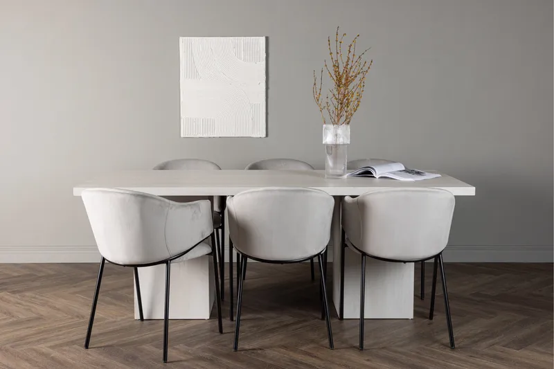 Olga Matgrupp 200 cm Rektangulär med 6 Evelina Stolar - Vit - Products - Möbler - Bord & matgrupp - Matgrupp