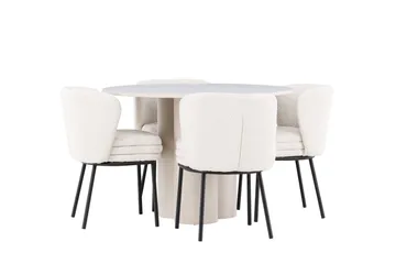 Olivia Matgrupp 110 cm Rund med 4 Agnes stolar - Beige/Vit - Products - Möbler - Bord & matgrupp - Matgrupp