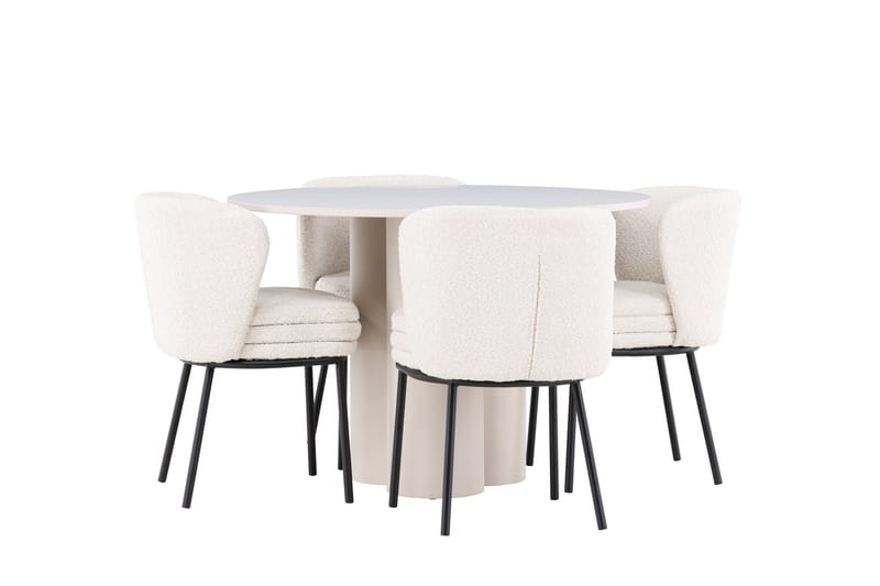 Olivia Matgrupp 110 cm Rund med 4 Agnes stolar - Beige/Vit - Products - Möbler - Bord & matgrupp - Matgrupp