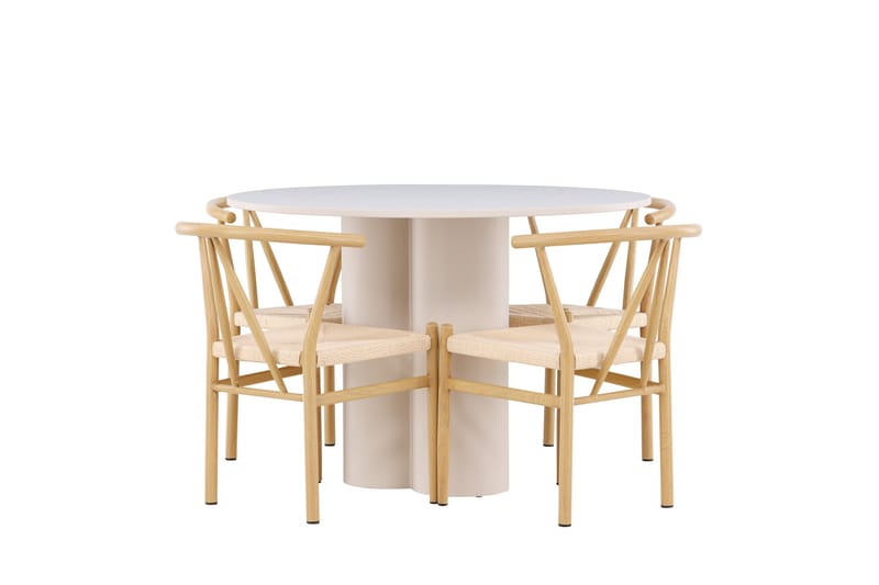Olivia Matgrupp 110 cm Rund med 4 Alfons stolar - Beige/Beige - Products - Möbler - Bord & matgrupp - Matgrupp