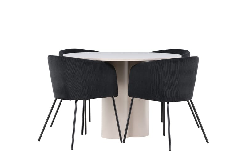 Olivia Matgrupp 110 cm Rund med 4 Berit stolar - Beige/Svart - Products - Möbler - Bord & matgrupp - Matgrupp
