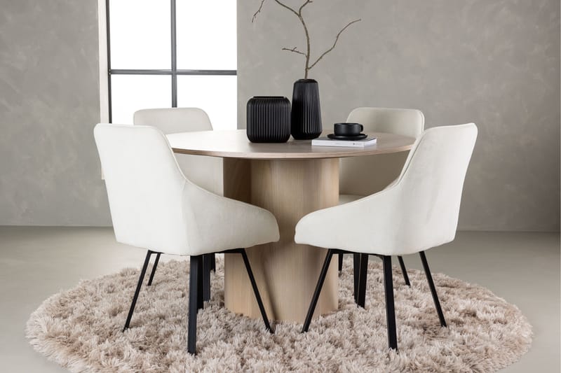 Olivia Matgrupp 110 cm Rund med 4 Rosie stolar - Beige - Products - Möbler - Bord & matgrupp - Matgrupp