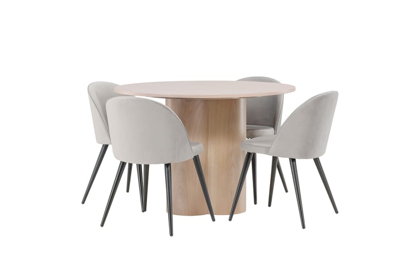 Olivia Matgrupp 110 cm Rund med 4 Velvet stolar - Whitewash - Products - Möbler - Bord & matgrupp - Matgrupp