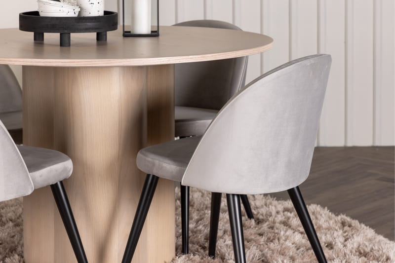Olivia Matgrupp 110 cm Rund med 4 Velvet stolar - Whitewash - Products - Möbler - Bord & matgrupp - Matgrupp