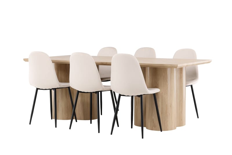 Olivia Matgrupp 210 cm Rektangulär med 6 Polar stolar - Whitewash/Beige - Products - Möbler - Bord & matgrupp - Matgrupp