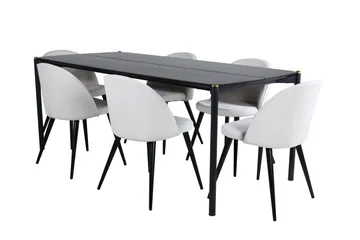 Pelle Matgrupp 190 cm Rektangulär med 6 Velvet stolar - Beige - Products - Möbler - Bord & matgrupp - Matgrupp