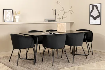 Petra Matgrupp 190 cm Rektangulär med 6 Berit stolar - Svart - Products - Möbler - Bord & matgrupp - Matgrupp