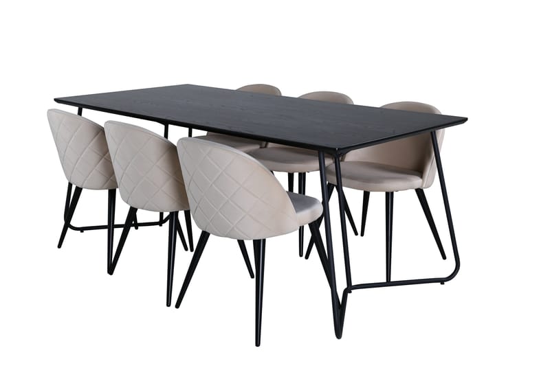 Petra Matgrupp 190 cm Rektangulär med 6 Velvet stolar - Svart - Products - Möbler - Bord & matgrupp - Matgrupp