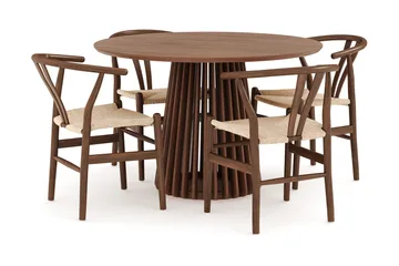 Peyra Matgrupp 120 cm Rund med 4 Dastoori Matstolar - Valnöt / Brun / Beige - Products - Möbler - Bord & matgrupp - Matgrupp